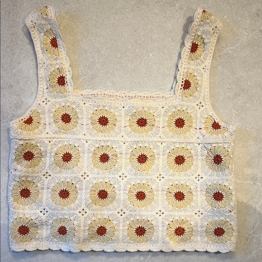 Sunflower Crochet Crop Top - Cream and Brown